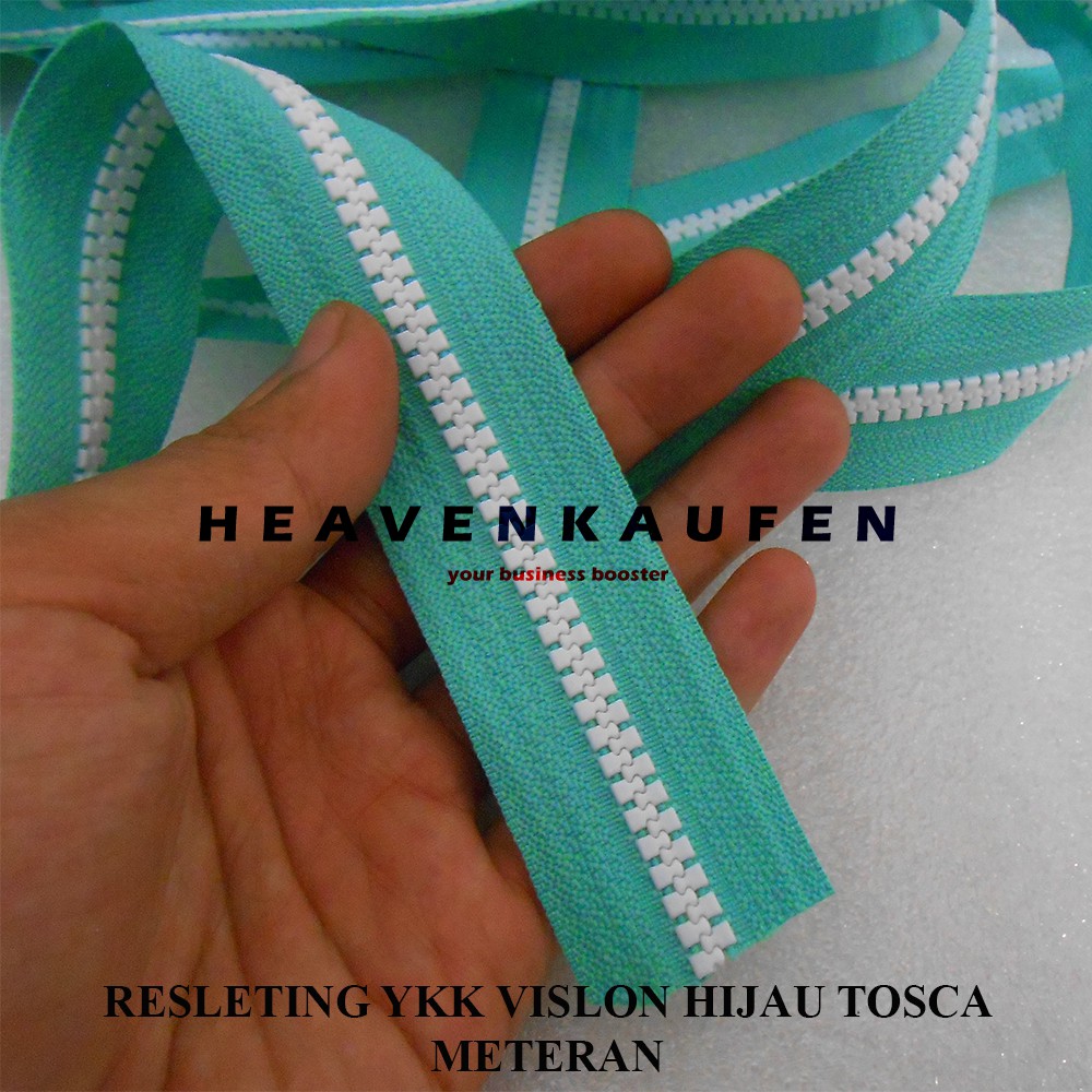 Resleting Zipper YKK Vislon No 5 Hijau Tosca Toska - Rel/Gigi Putih Meteran