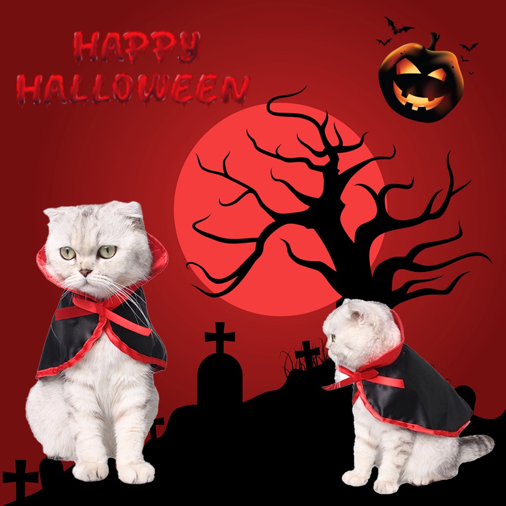 Set Kostum Jubah + Topi Kucing / Anjing Peliharaan Untuk Halloween / Cosplay