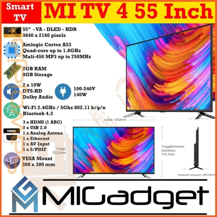 Xiaomi Mi TV 4 55 Inch MiTV 4 55" 4K LED TV 4K 55 Inch HDR Dolby DTS Android Smart TV