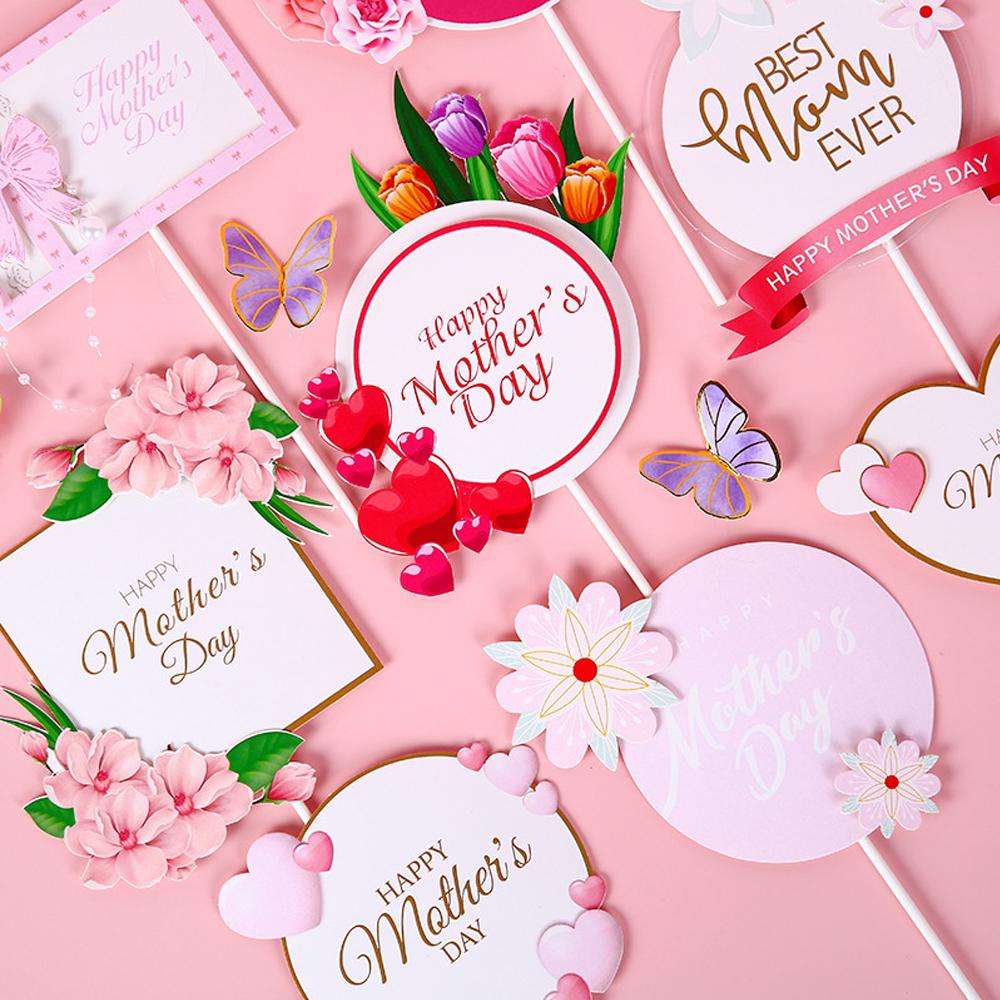 R-flower Happy Mother's Day Birthday Party Hari Ibu Dekor Kue Hati Pink