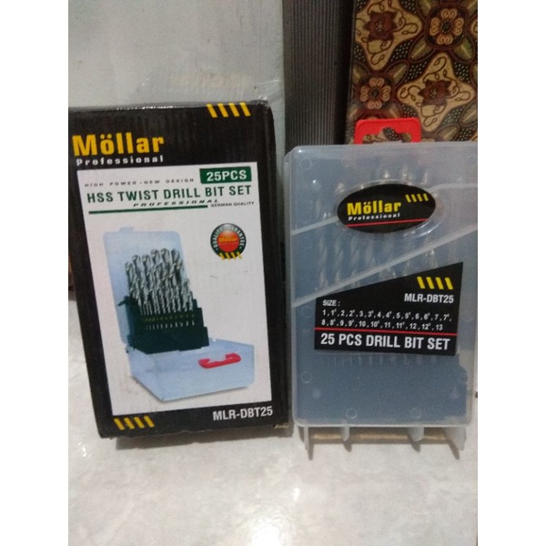 mata bor besi set 25 pcs 1-13 mm drill set mollar