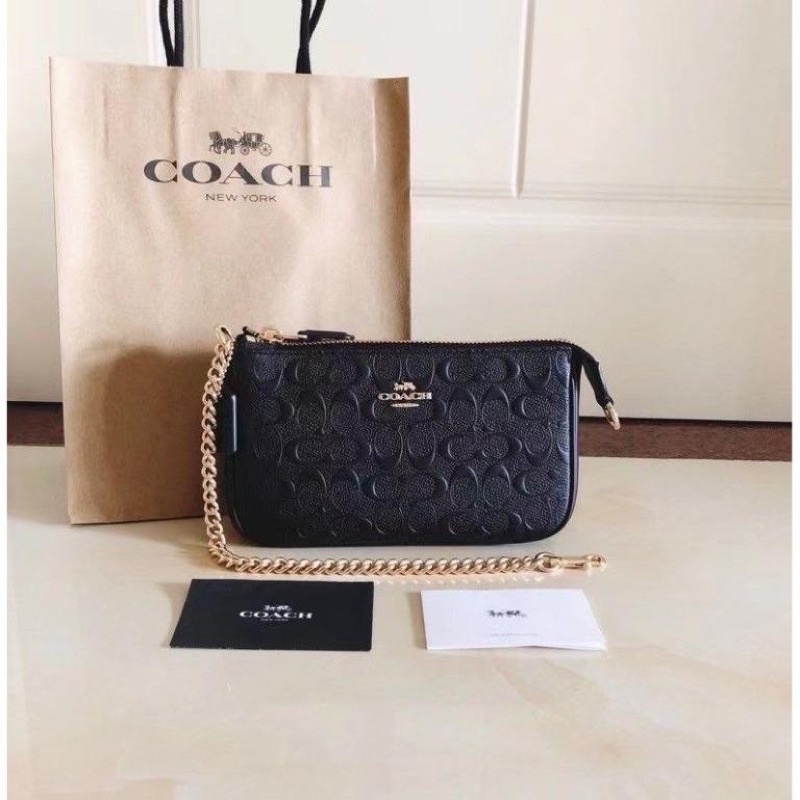 Coach Pattern Embosed With Gold Chain In Signature