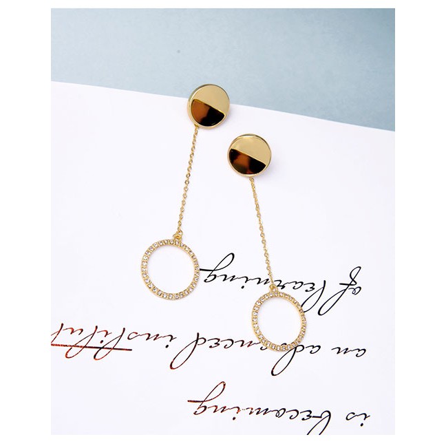 LRC Anting Tusuk Fashion Gold S925 Silver Needle Geometric Acrylic Plate With Diamond Stud Earrings