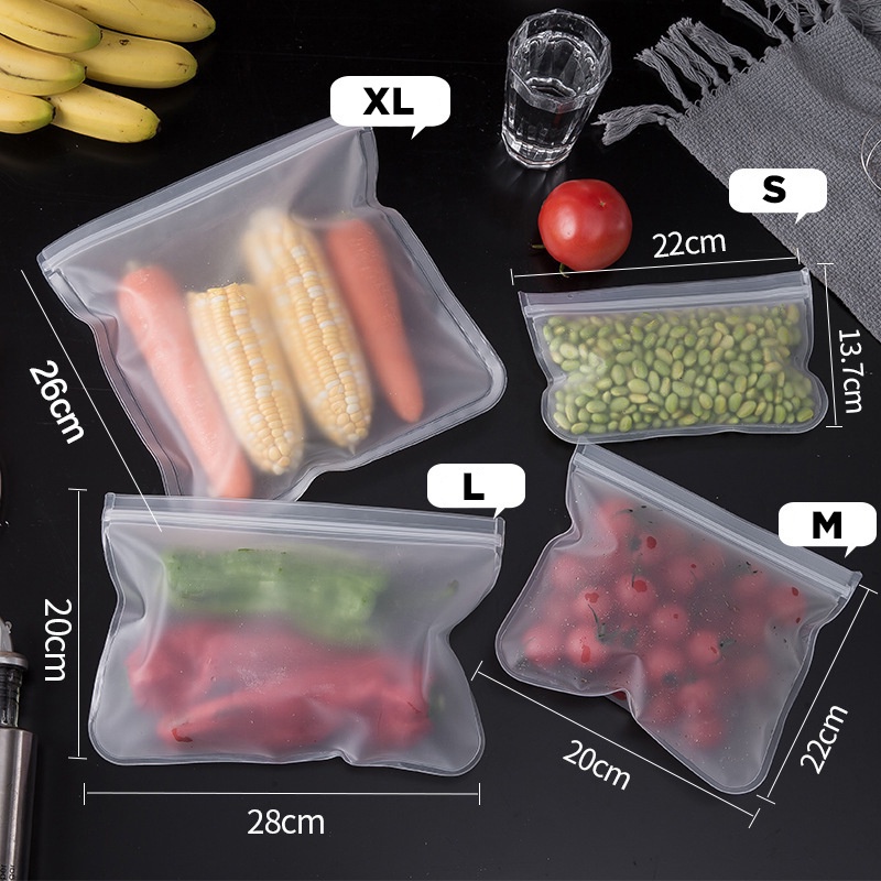 TOKOMUDA Kantong Penyimpanan Makanan Kedap Udara Zipper Pouch Reusable Silicone Food Bag Kantong makanan FOOD STORAGE