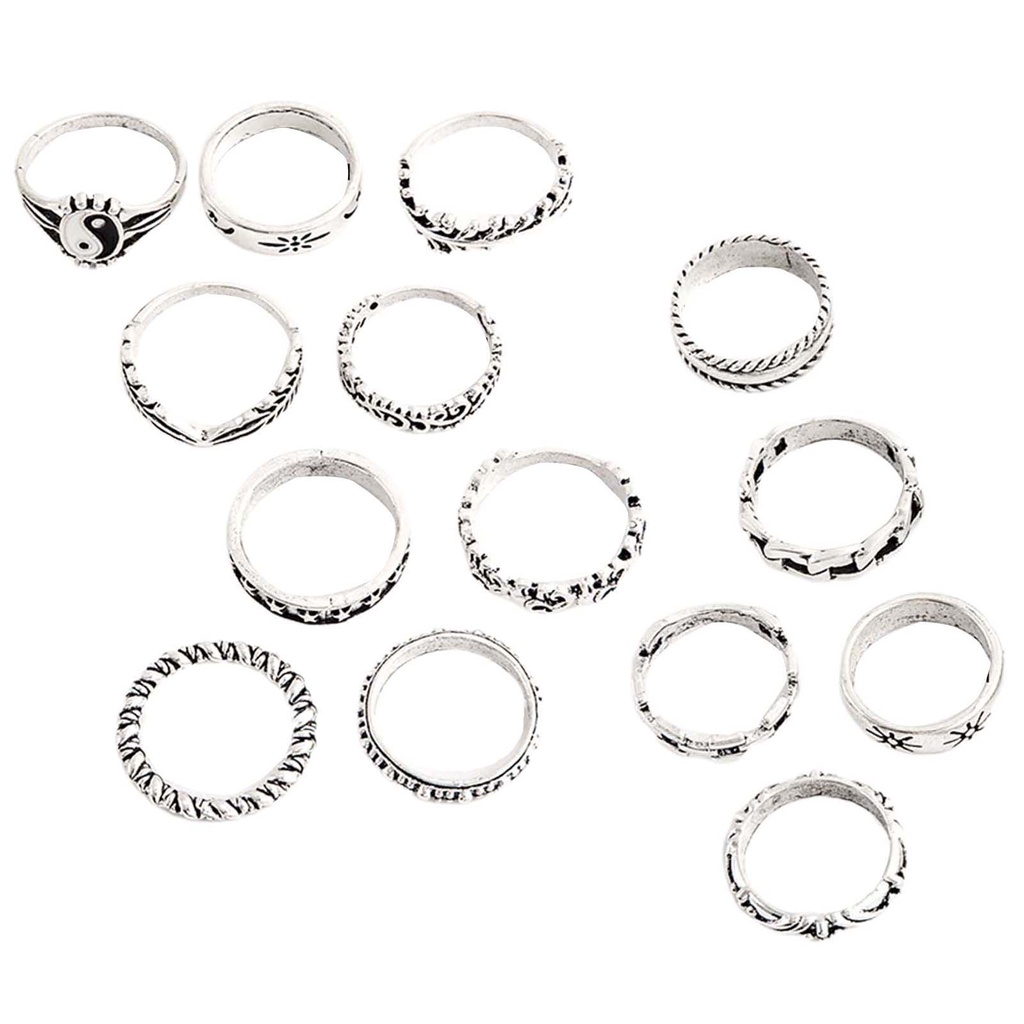 Hu Hu Hu Hu Hu Alat Bantu Pasang Kacamata♡ 14 Pcs Cincin Knuckle Stackable Untuk Wanita