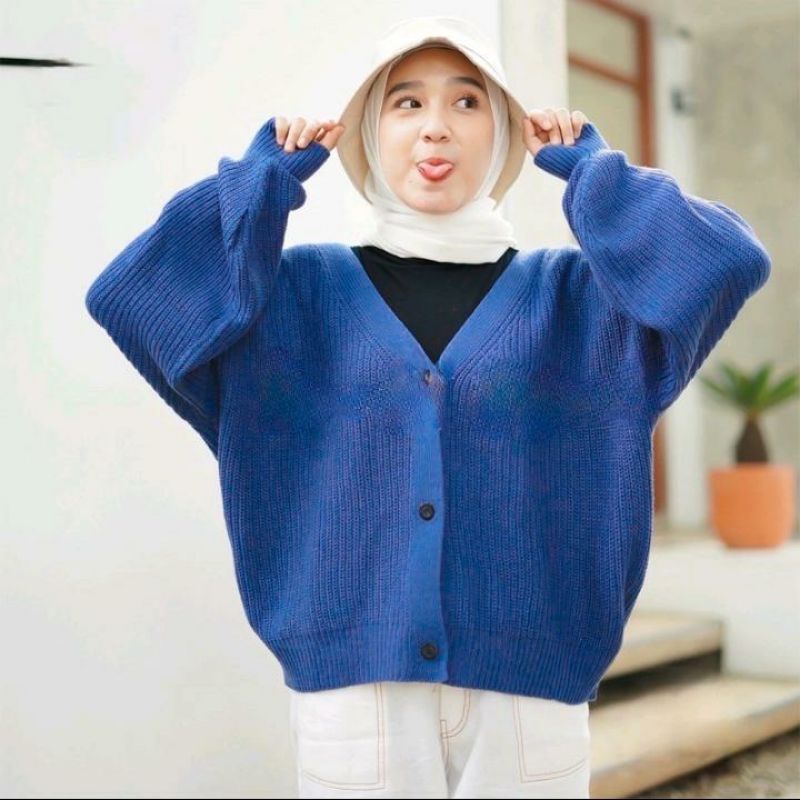 Cardigan Wanita / Cardi Crop / Cardigan Rajut Tebal / Cardigan Lengan Balon / Cardigan Rajut Oversiz