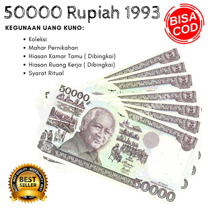 Uang asli Uang Kuno Uang mahar Uang kertas uang langka Uang kuno rupiah 50.000 1993 /1995 gress