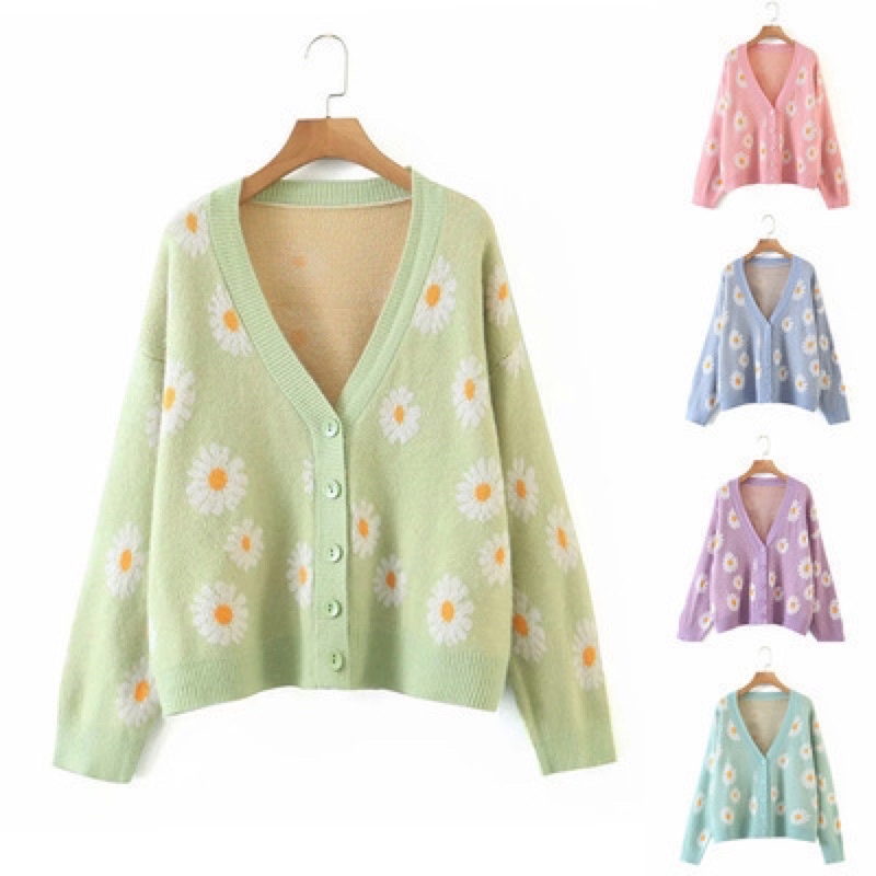 Daisy Flower V Neck Evelyn Cardigan Premium