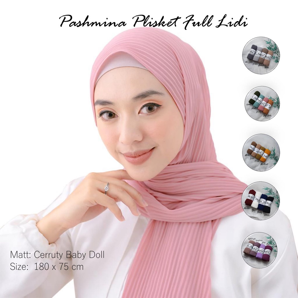 DISKON 50% PASHMINA FULL PLISKET 180x75 BABYDOLL PREMIUM /PASHMINA PLISKET LIDI / PLEATED SHAWL