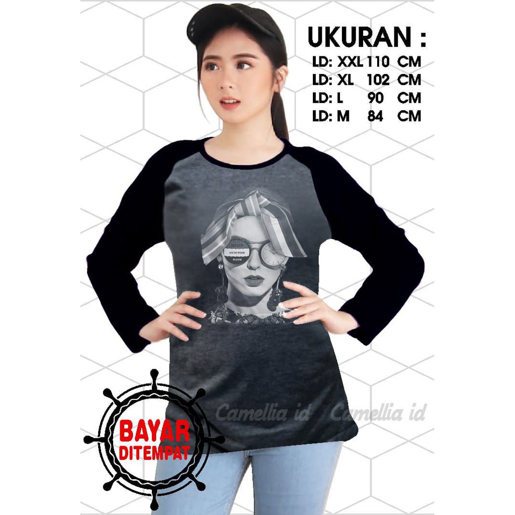 Kaos Raglan (C.PITA)/Kaos Wanita Lengan Panjang/ Kaos Wanita/ Kaos Cewek/ Kaos Oblong/Misty