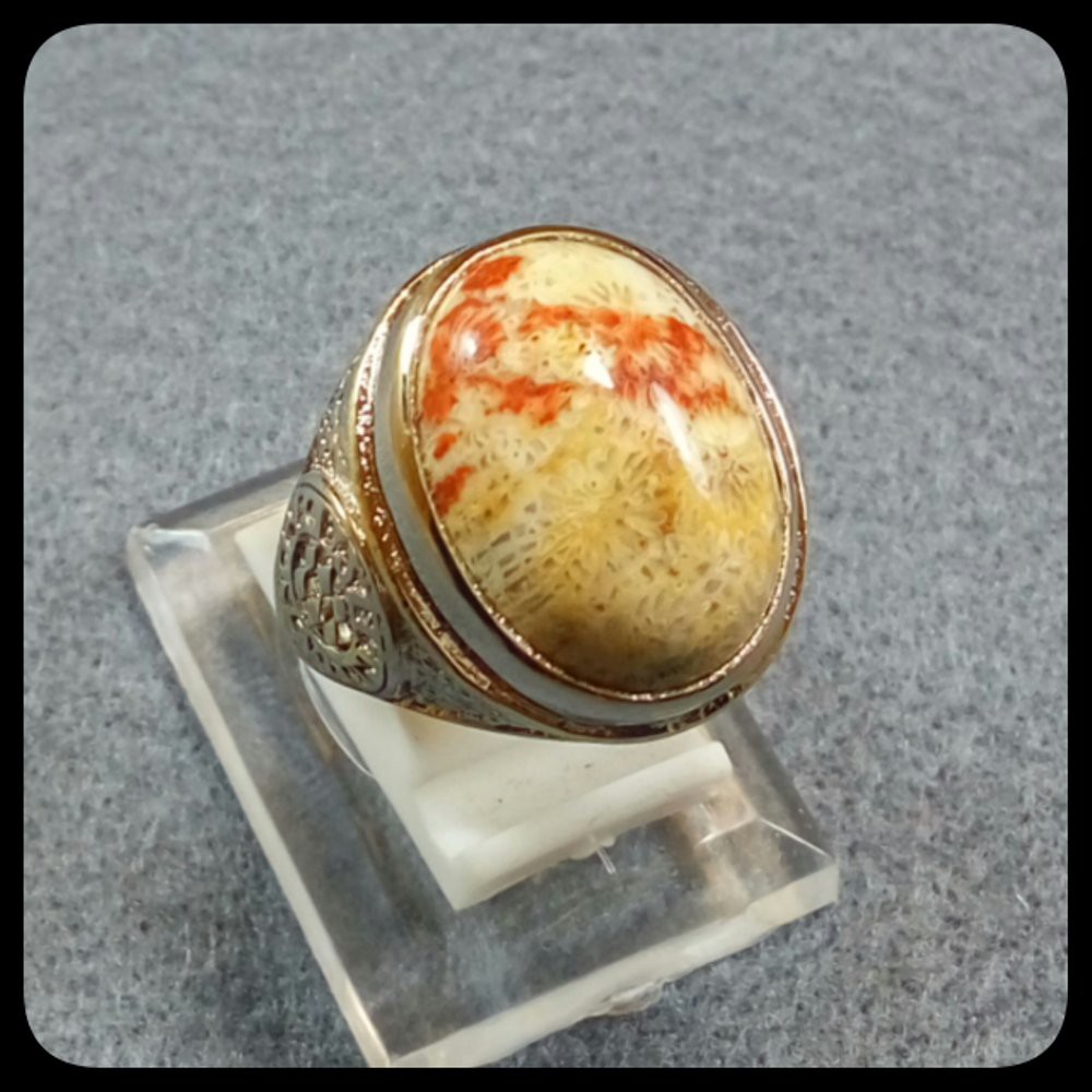 CINCIN FOSIL KARANG NATURAL AGATE SARANG TAWON MOTIF ISTIMEWA