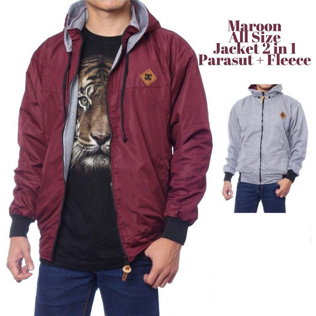 Jaket Parasut Bolak Balik / Jaket Anti Air / Jaket Pria Bolak Balik Maroon - Fredy