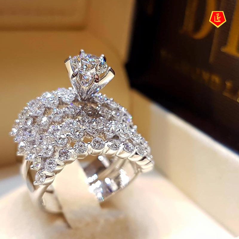 [Ready Stock]Starry Sky Micro-Inlaid Moissanite Ring High Profile Fashion