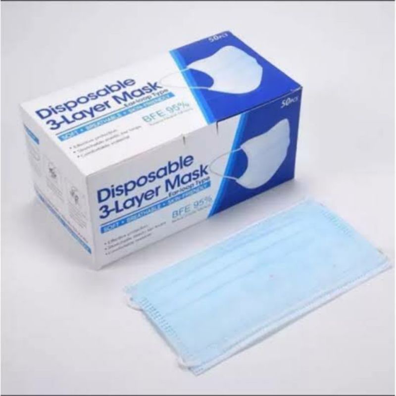 Masker 3 Ply isi 50 disposable Masker 3 Lapis  Earloop