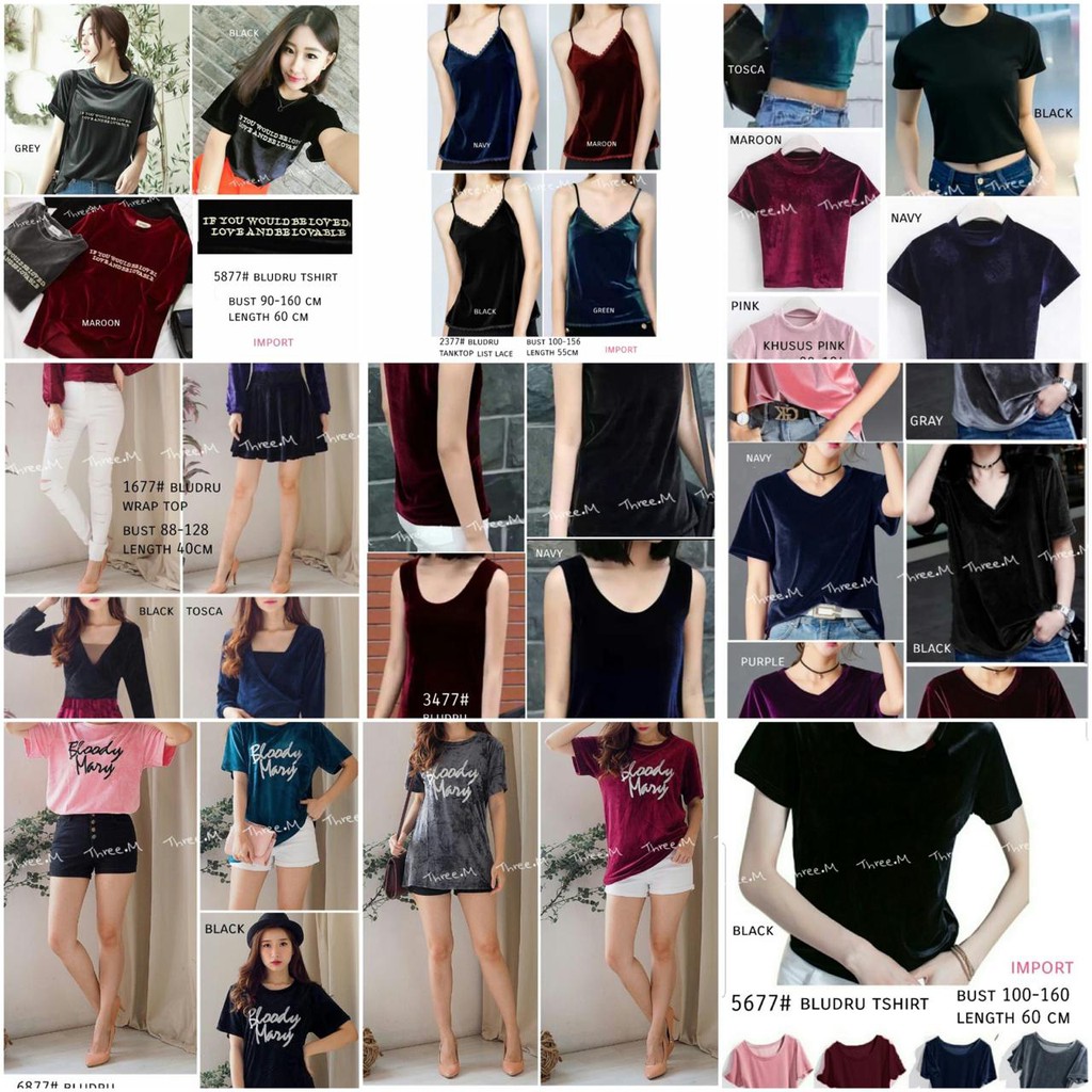 atasan wanita bahan bludru /v neck top murah import