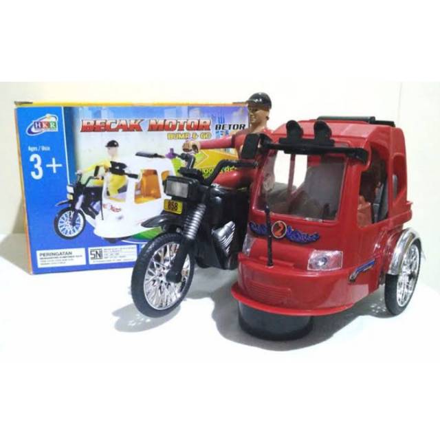 mainan becak motor bump &amp; go anak edukatif - miniatur bentor kendaraan tradisional