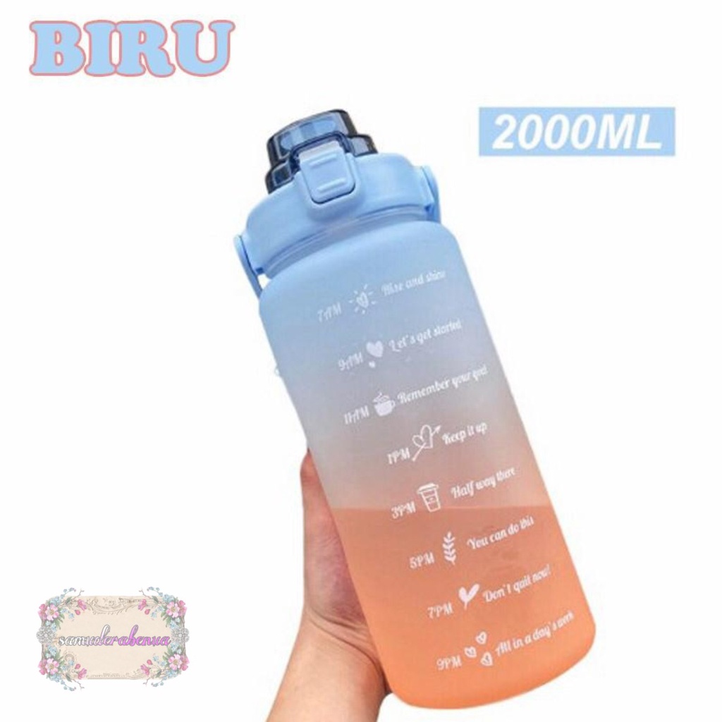 RT61 botol minum tumbler korea warna gradasi pelangi penanda waktu ukuran besar 2 liter 2000ml 2l SB3297