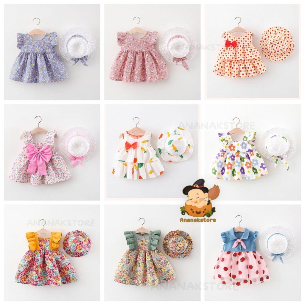 ANANAK -  KOREAN BABY DREES 0-2 TAHUN FREE TOPI / GAUN BAYI LUCU IMPORT DRESS BAYI CANTIK