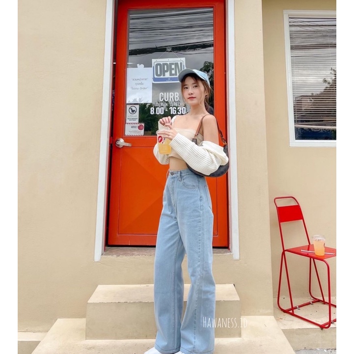 Highwaist Kulot Jeans Wanita Loose