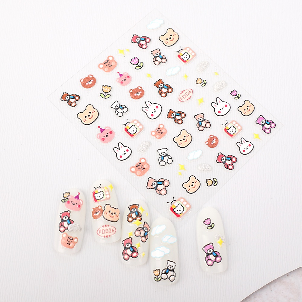 1 Lembar Stiker Kuku 5D Motif Beruang Untuk Dekorasi Manicure