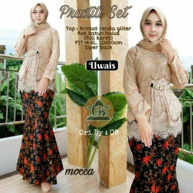  Baju  Kebaya Prastiti Set Bahan Brokat  Tile Warna Coksu 