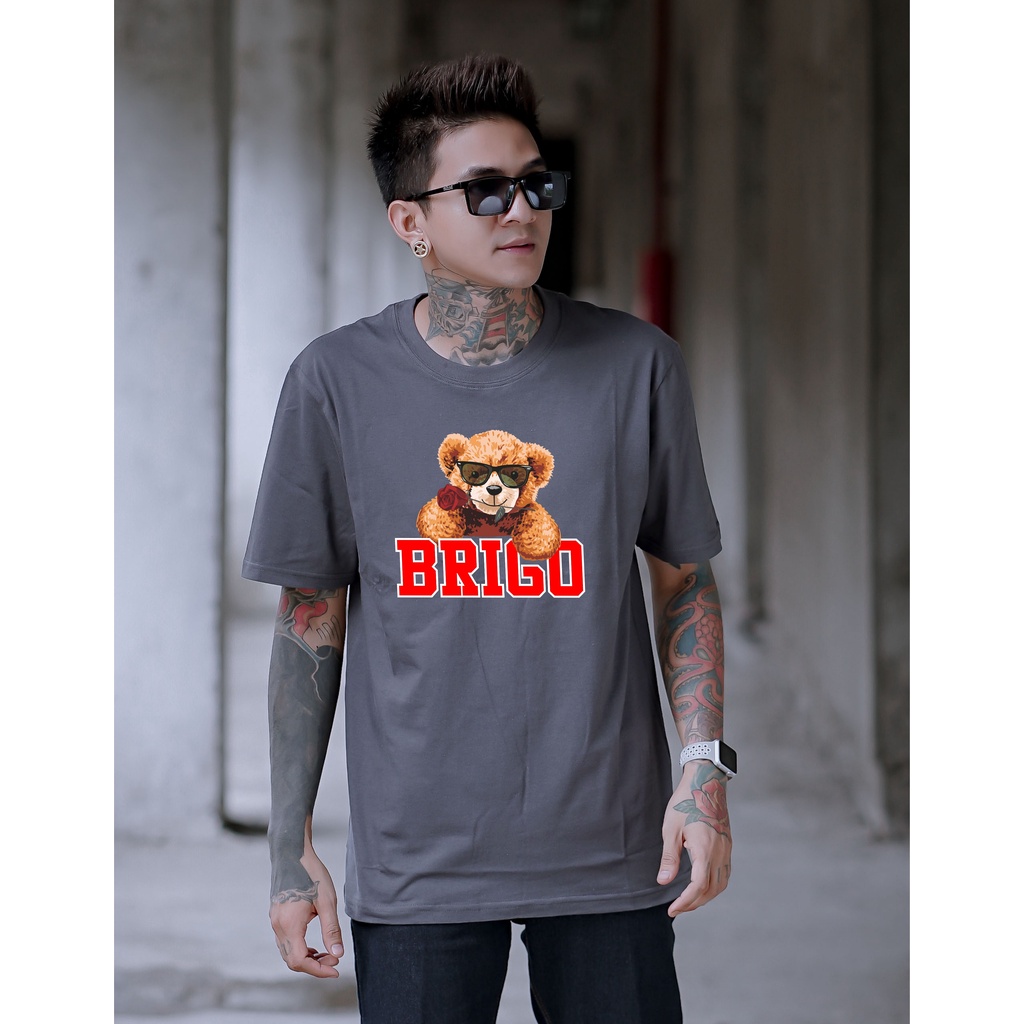 Kaos Distro BRIGO Beruang Bunga || BRIGO Kaos Lengan Pendek Bear Flower || Kaos Katun Combed M-XL ( Pria &amp; Wanita )