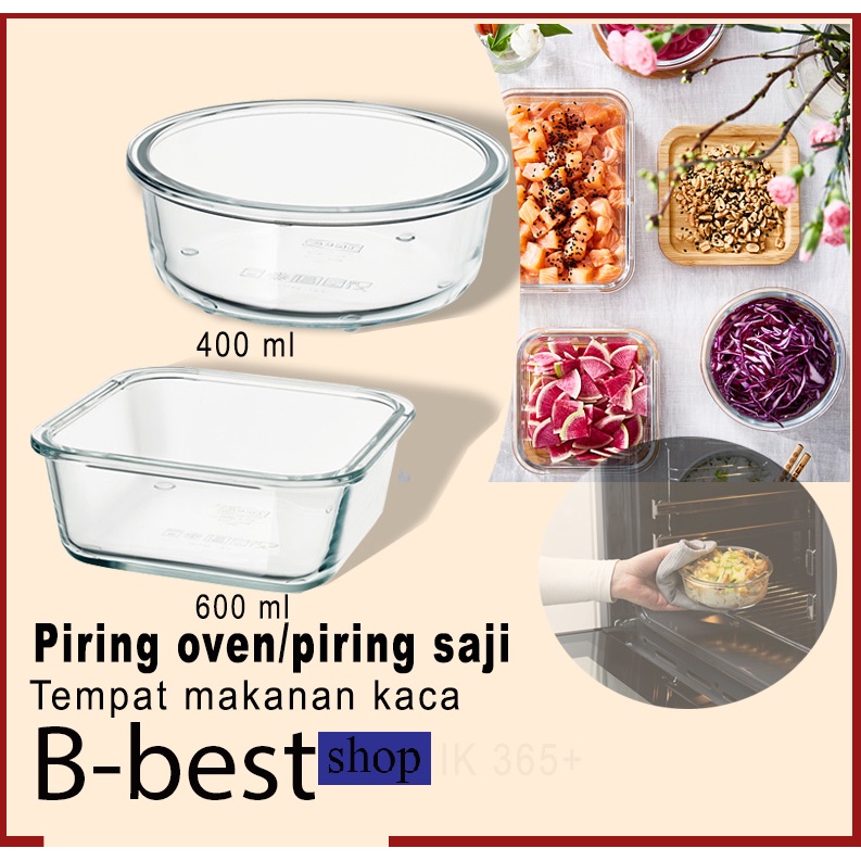 Piring Oven / Piring saji Tempat makanan bulat/segi empat Kaca bening