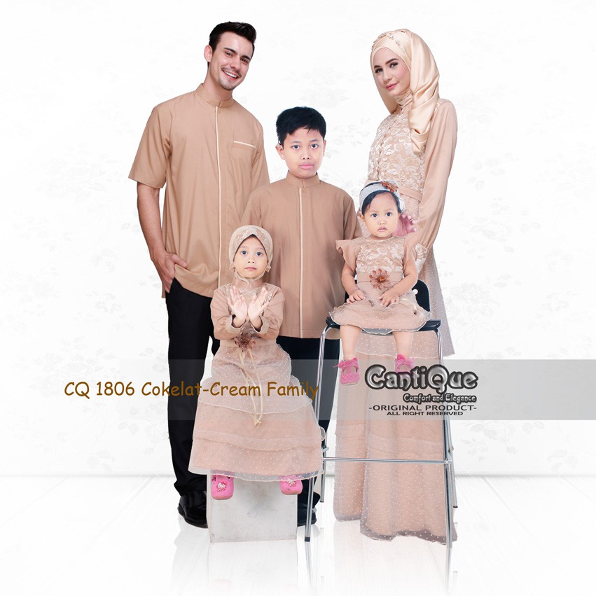 Baju Couple Family Lebaran Sarimbit Keluarga Hajatan Kondangan Aqiqah Gamis Brokat 1806 Coklat Cream