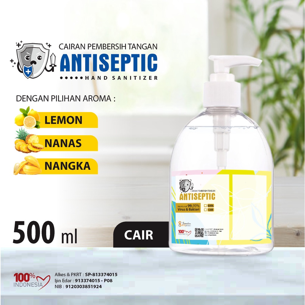 Hand Sanitizer Cair Putihan Antiseptic Aroma Segar Kemasan 500 ml ( BOTOL PUMP BULAT )