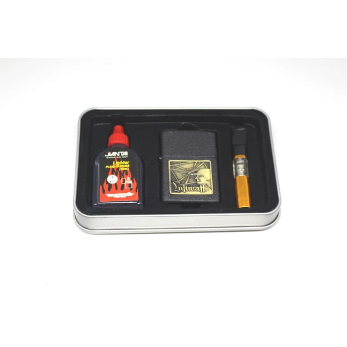 KOREK API ZIPPO SET + MINYAK ZIPPO 2352-2 HITAM BLACK, MANCIS PEMANTIK