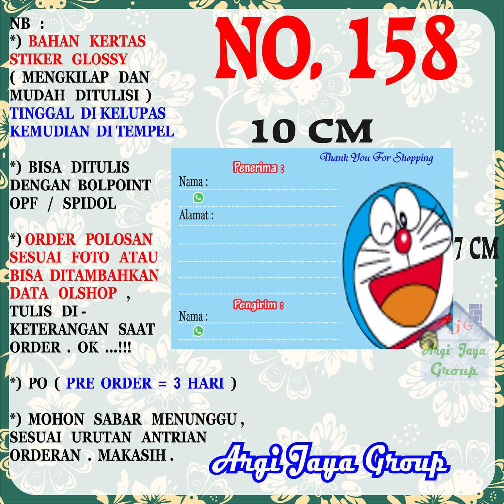 

Stiker Pengiriman - Sticker Alamat Olshop Murah Nomer 158 - 10x7 cm - Glossy