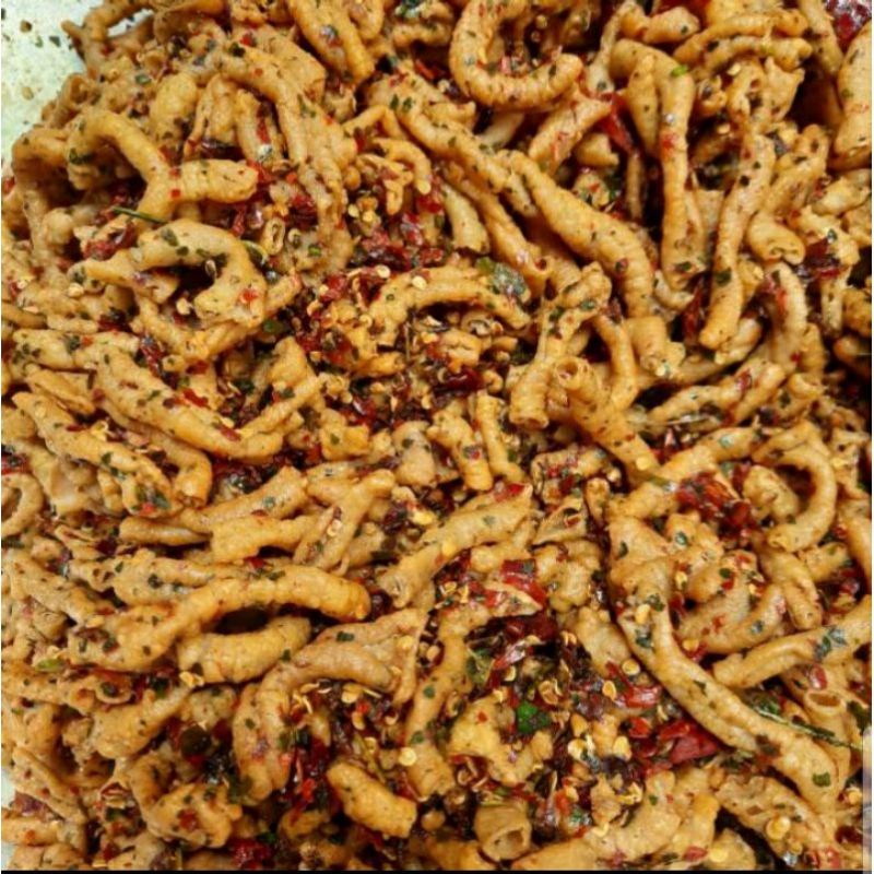 

keripik usus ayam pedas daun jeruk bantet cikruh pedas hawai