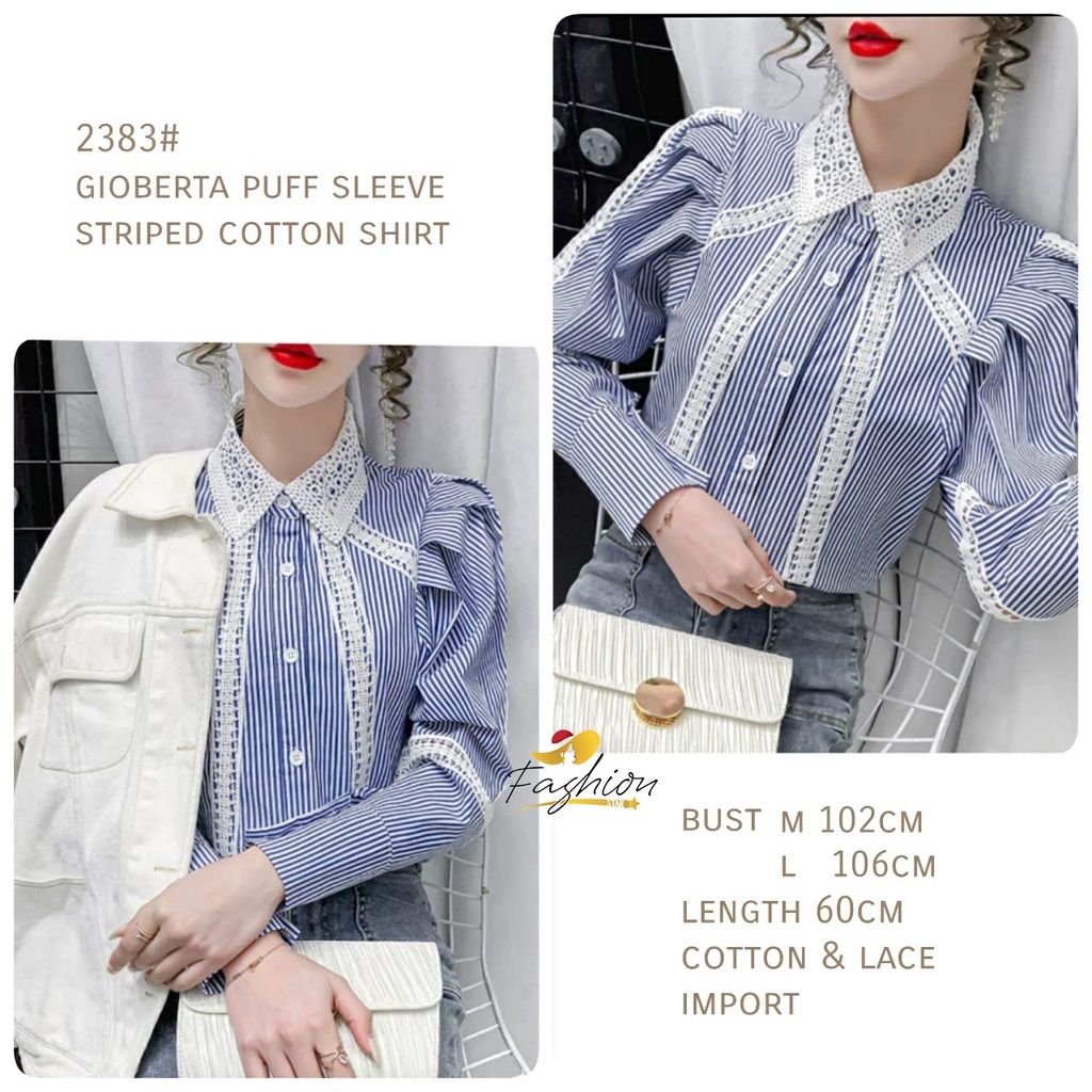 PAKAIAN KEMEJA WANITA GIOBERTA PUFF SLEEVE STRIPED SHIRT IMPORT|X1367