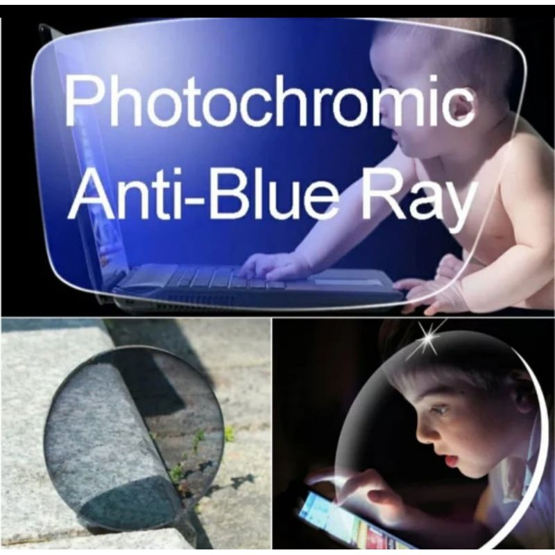Lensa Kacamata Minus Photochromic Blueray + UV 400 Cylinder Antifog