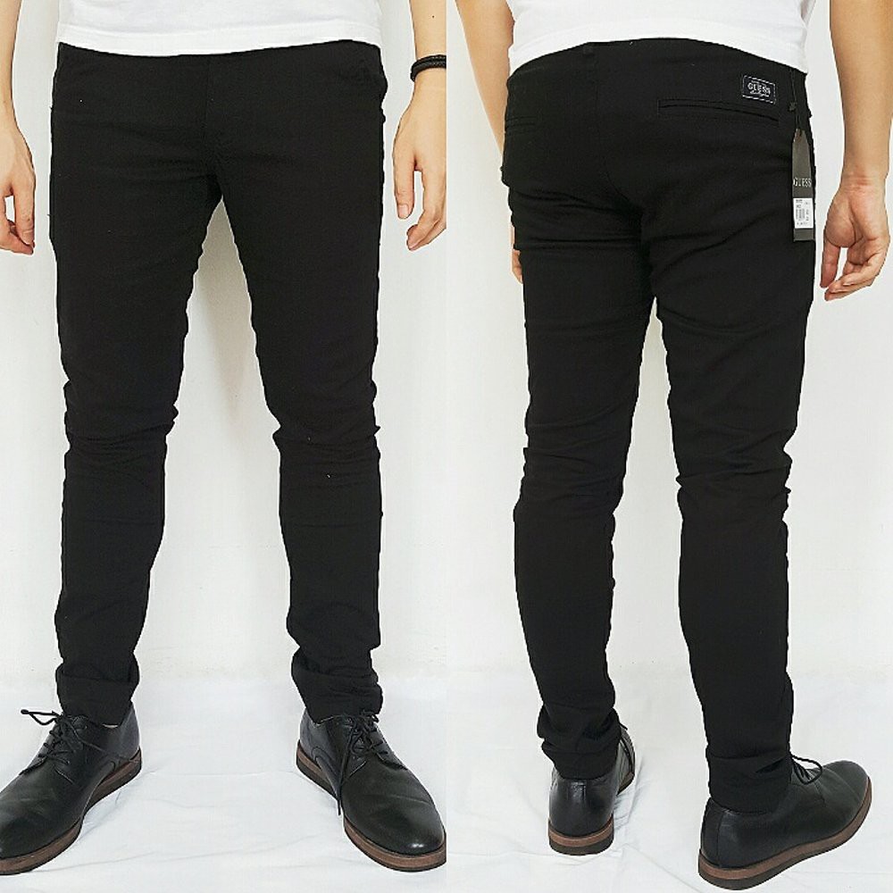 PREMIUM  Guess chino black long pants bagus keren fashion hitam celana panjang skinny cowok pria le