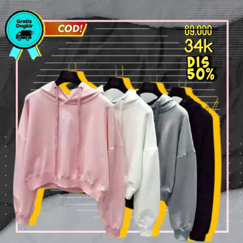Sweater Hoodie Crop Top h&m Korea Polos Basic Wanita Lengan Panjang