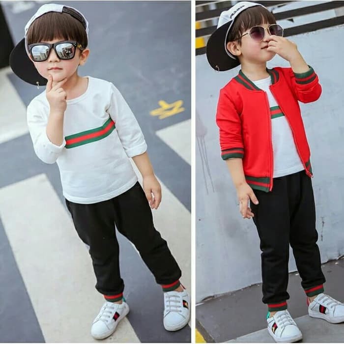 Baju Anak Laki Laki Setelan List Guccie Oscar 3In1 Kid Fashion Kids baL2303-76