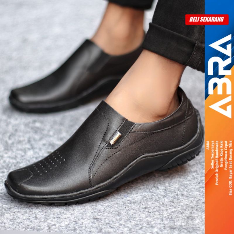 Sepatu Formal Pria Casual Kulit Asli Pantofel Kerja Hitam ABRA BADIL