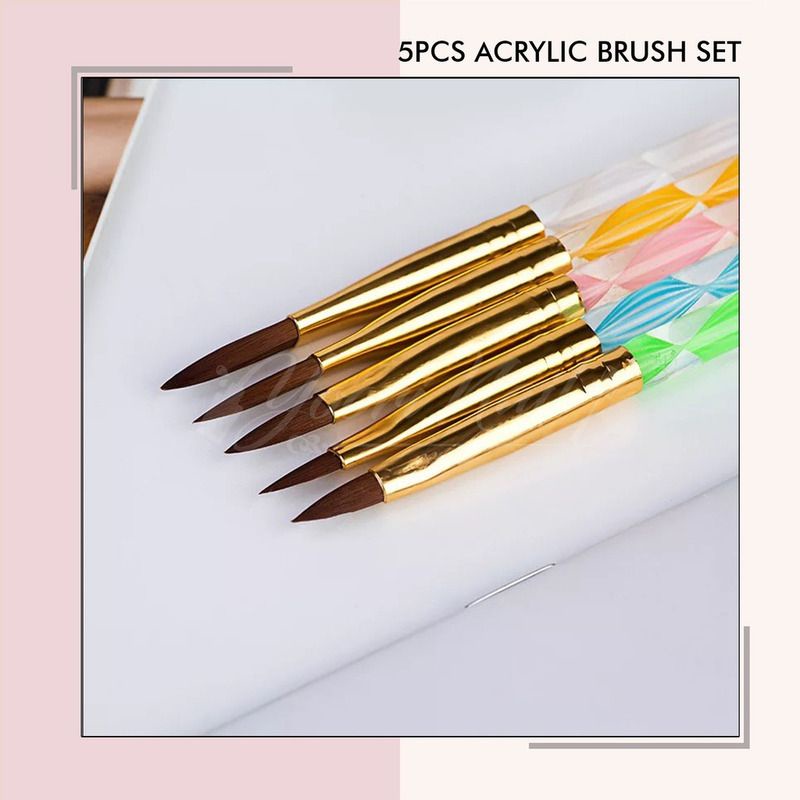 5pcs acrylic brush set nail art akrilik kuas nails 3D 4D acrylic system