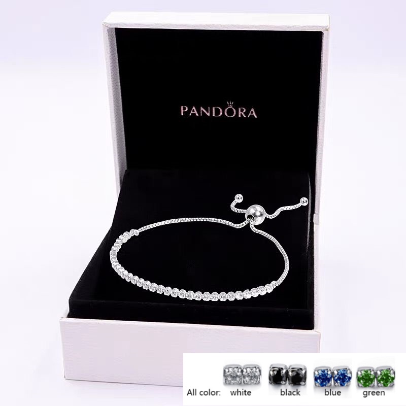 Pandora Gelang 925 Silver Cubic Zirconia Diamond Adjustable Untuk Wanita