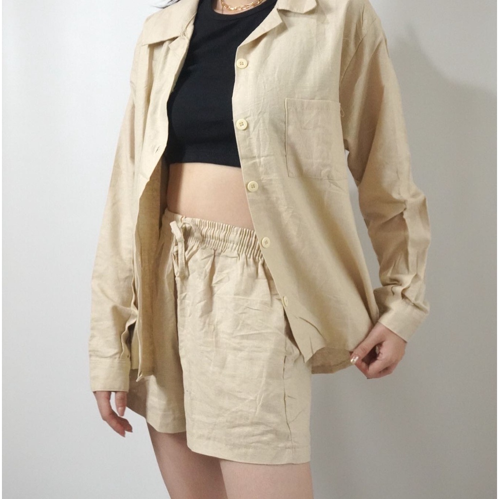Rena Shirt Set | setelan kemeja linen korea