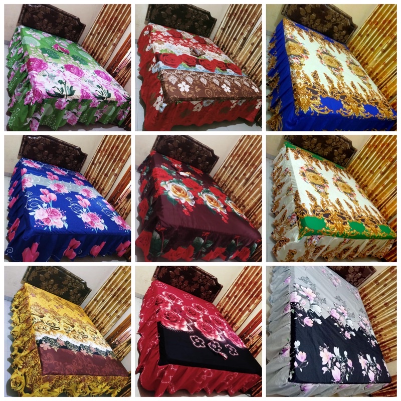 SPREI RUMBAI MOTIF UKURAN 180 X 200 CM / SPREI RIMPEL BUNGA 6 KAKI / SPREI RUMBAI SULTAN 6 KAKI / SP