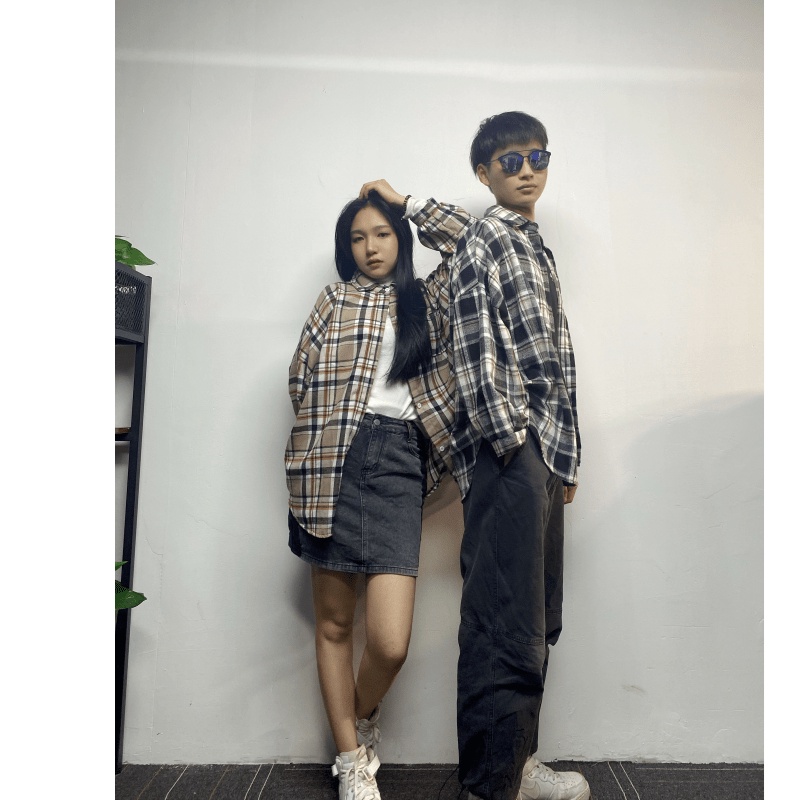 Import Korean Style Kotak Kotak Blouse Wanita/vintage Model Longgar Kemeja Wanita