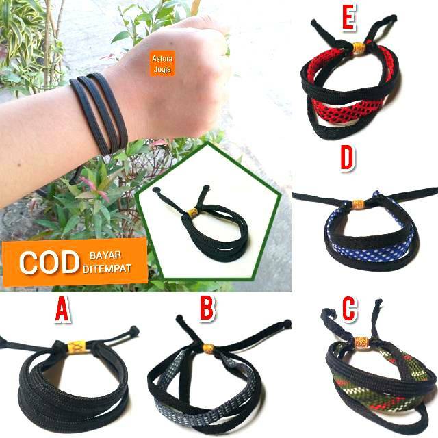 GELANG TALI PRUSIK / Gelang Prusik Pipih 3 Rangkap Motif Corak / Aksesoris Tangan Pria Wanita