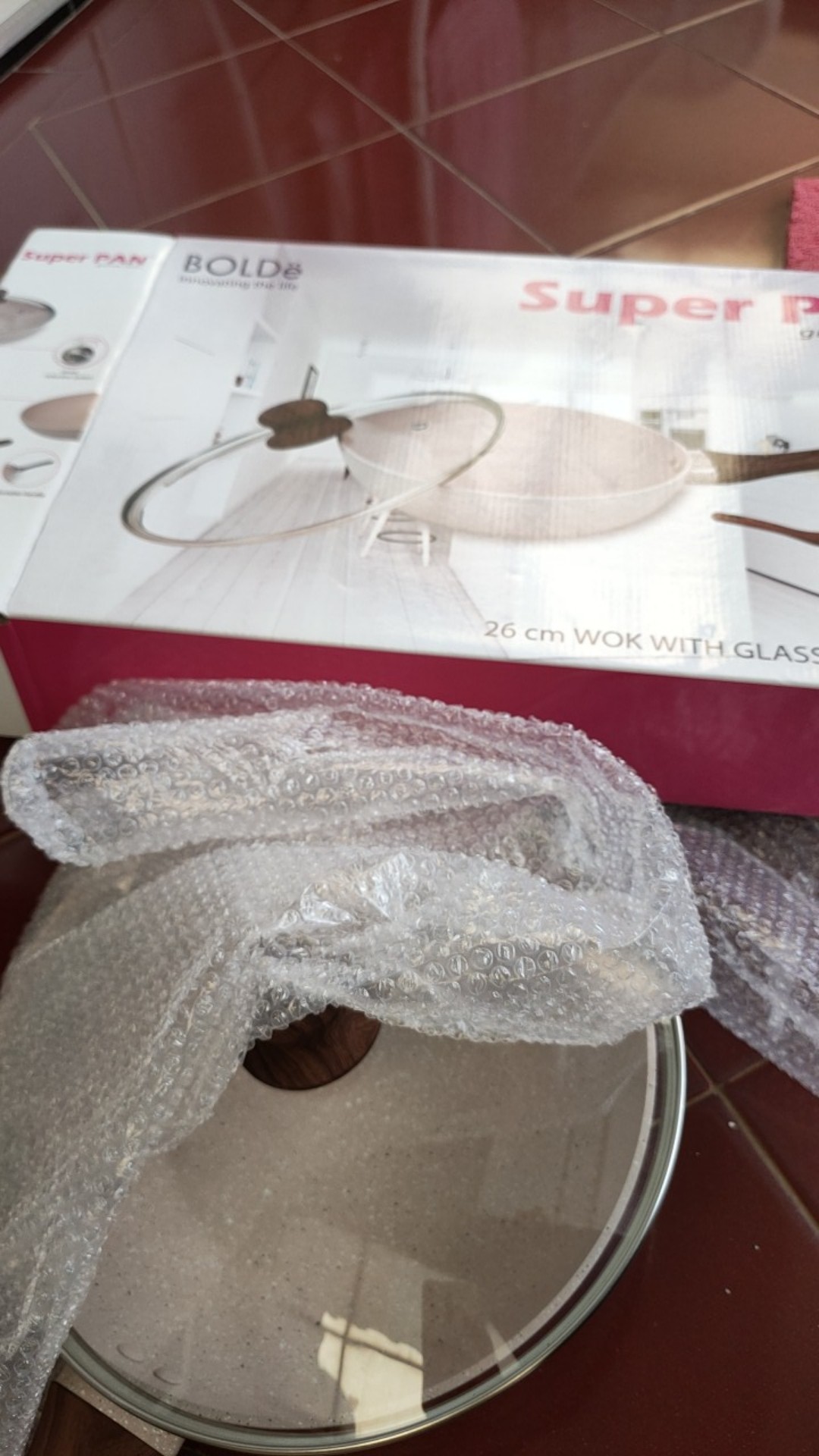 Bolde Wok 26 Cm Tutup Kaca- Wajan Keramik Granite Beige