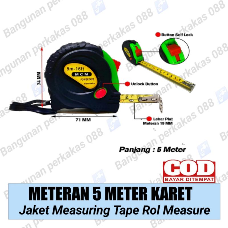 Meteran 5M Karet / Meteran Roll 5 Meter / Meteran tukang/ Jaket Measuring Tape Rol Measure