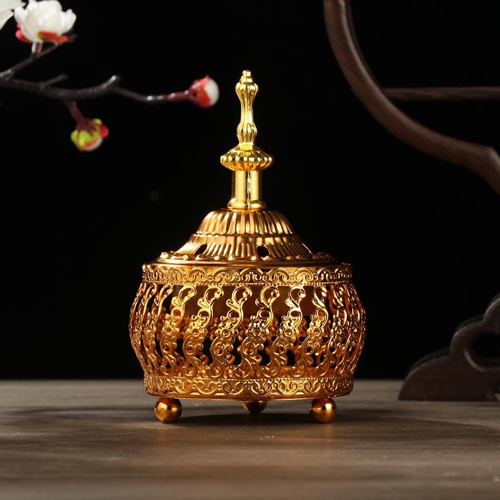 Populer Tempat Pembakar Dupa Logam Portable Buddhisme Berongga Gaya Arab Dekorasi Rumah Golden Censer Holder