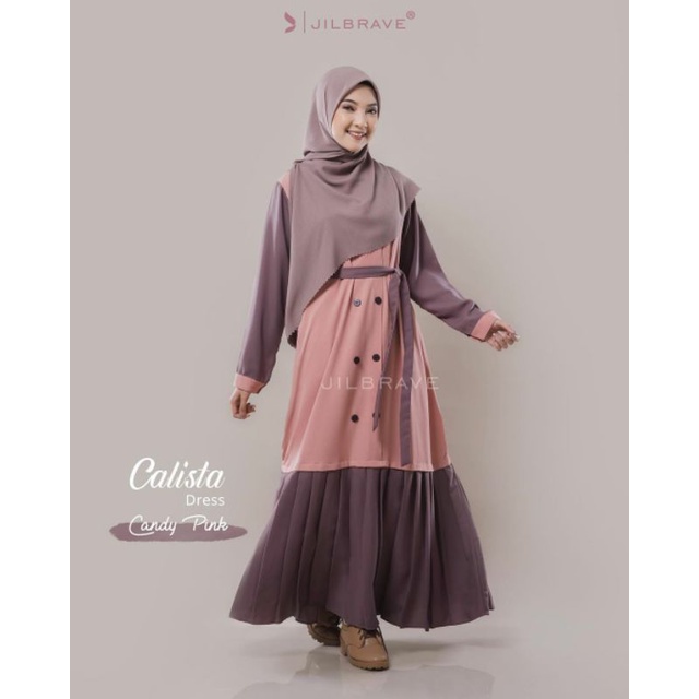 CALISTA DRESS JILBRAVE | Gamis Syari Best Seller Aksen Rempel Bawah Cantik Bahan Eshal Zara dan Jasm