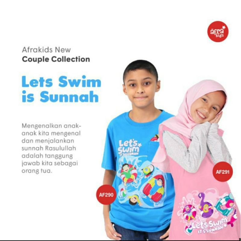 Kaos Couple Afrakids AF290 dan AF291 &quot;Lets Swim is Sunnah&quot;