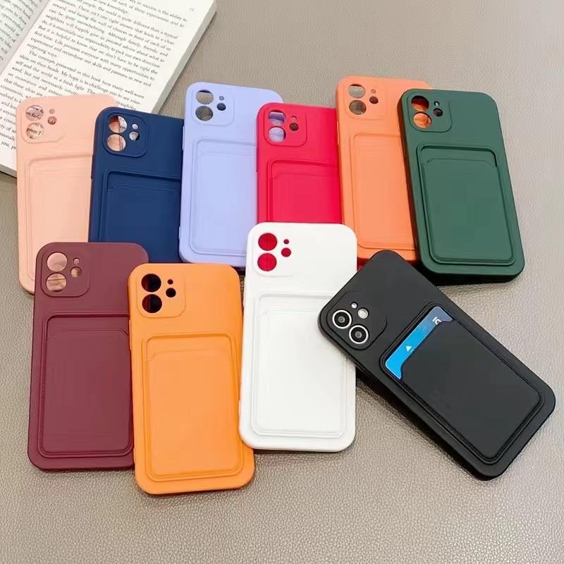 Case Dompet Kartu Kredit Bahan Silikon Cair Ultra Tipis Tahan Banting Untuk IPhone 13 14 Pro Max Plus Mini